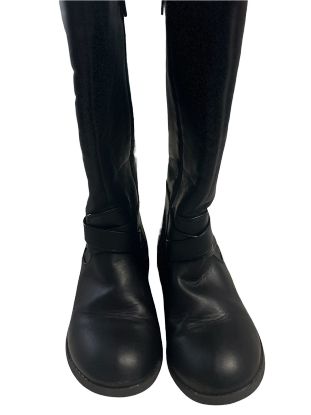 Girls Black Leather Knee High Boots Riding Style Size 1 - Picture 5 of 11